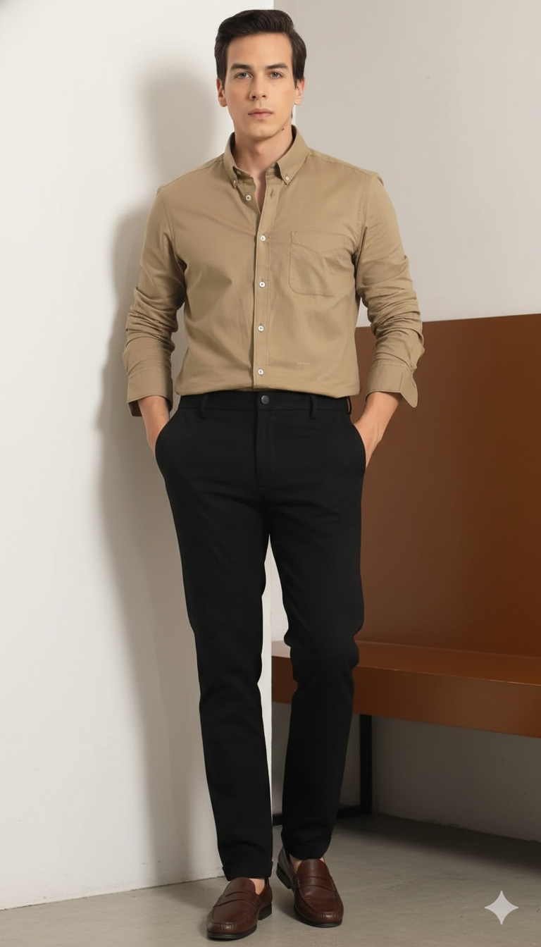 Drezola Best Oxford Premium Slim-Fit Cotton Casual Shirt – Solid Beige - Image 4