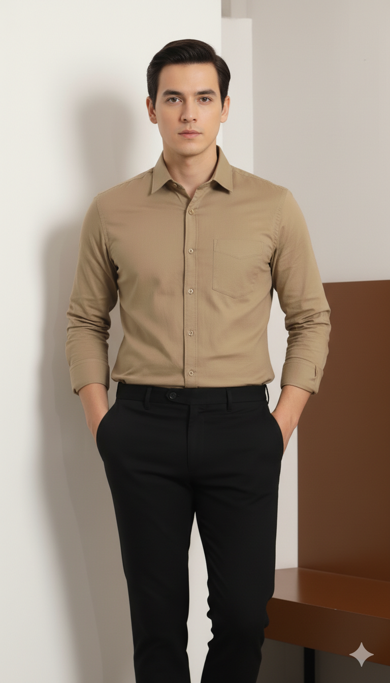 Drezola Best Oxford Premium Slim-Fit Cotton Casual Shirt – Solid Beige - Image 2