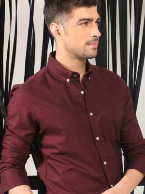 Drezola Best Oxford Premium Wine MaroonMen’s Cotton Casual Shirt