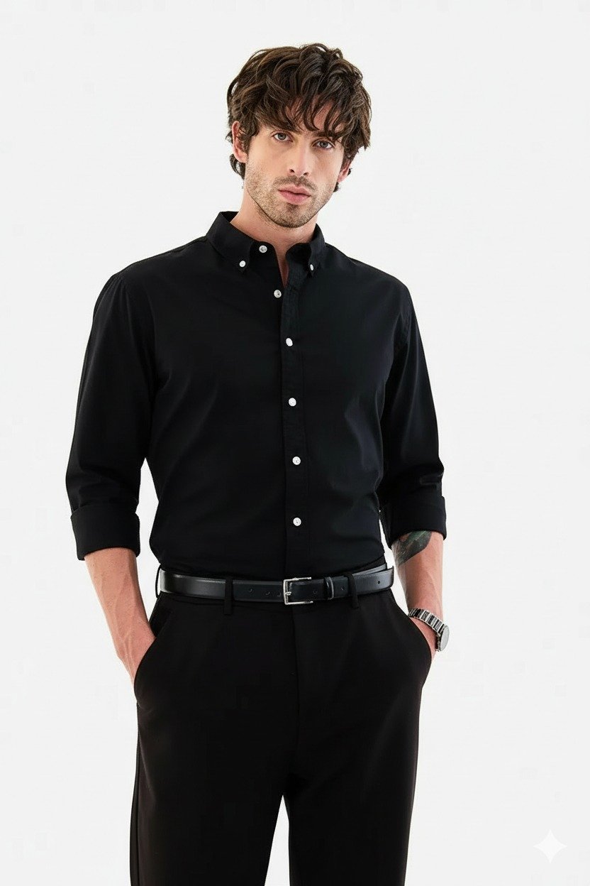 Drezola Best Oxford Men’s Solid Black Slim-Fit Button-Down Shirt - Image 5